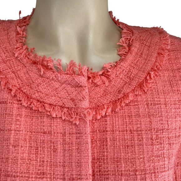 Trina Turk Blazer‎ Jacket Size 6 Tammie Tweed Fringe Trim Coral Orange - Picture 5 of 10